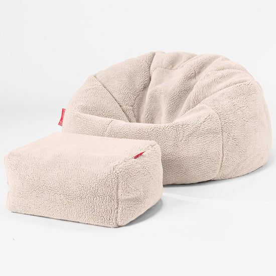 Klassischer Sitzsack Sessel - Teddy Kunstfell Creme 02