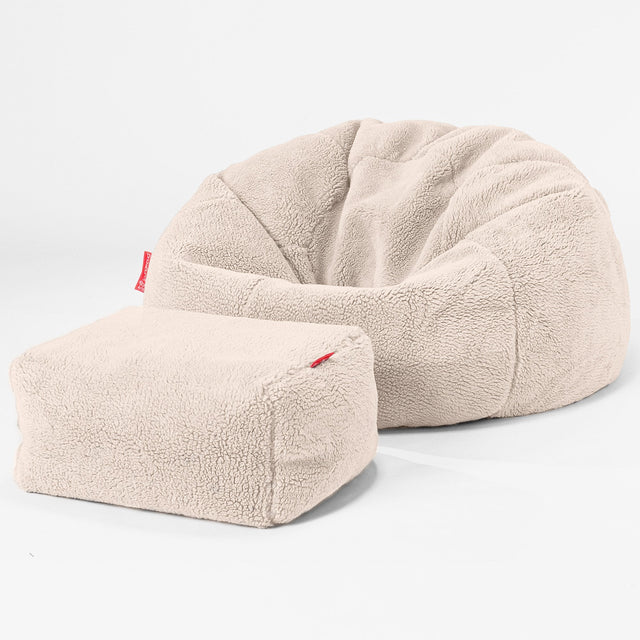 Klassischer Sitzsack Sessel - Teddy Kunstfell Creme 02