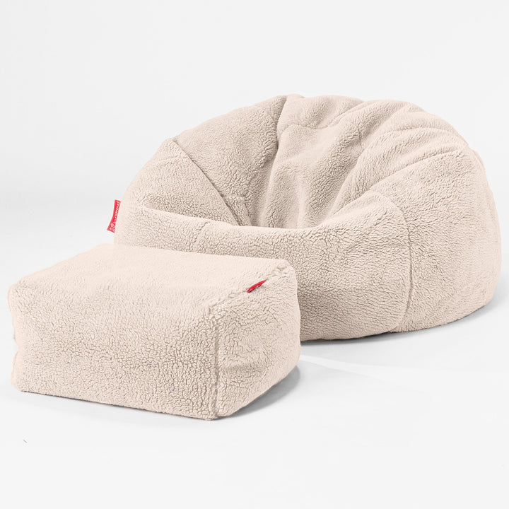 Klassischer Sitzsack Sessel - Teddy Kunstfell Creme 02