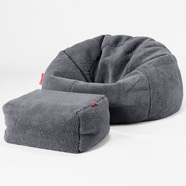 Klassischer Sitzsack Sessel - Teddy Kunstfell Dunkelgrau 02