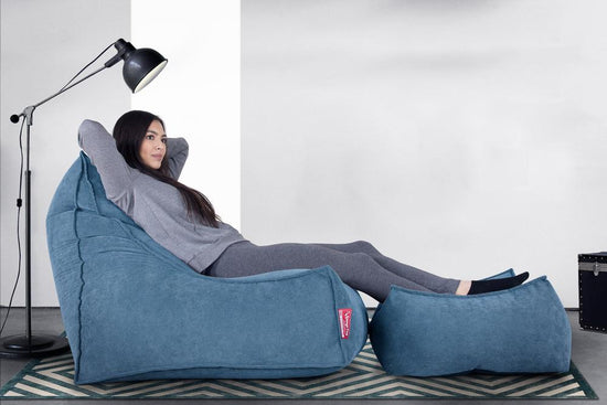 LOUNGE PUG, Groß Fußhocker Pouf, Waffelgewebe Aegean