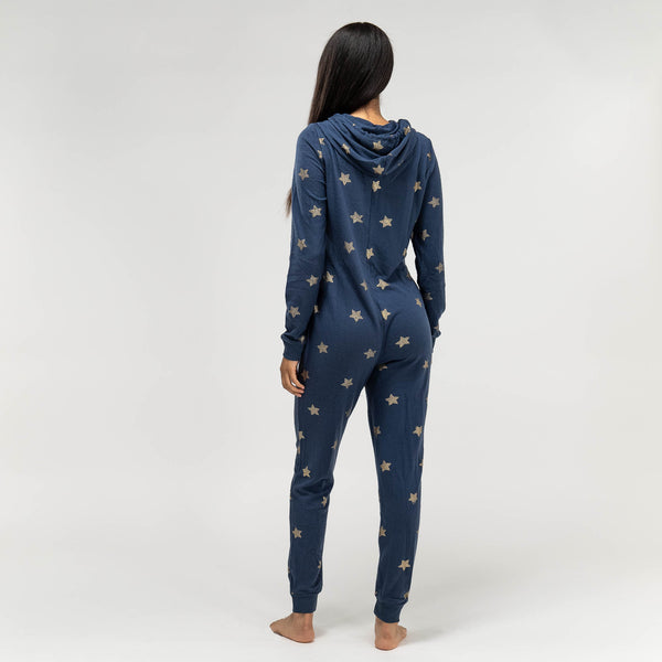 Marineblauer und goldener Stern Jersey Onesie für Damen Fabric Close-up Image
