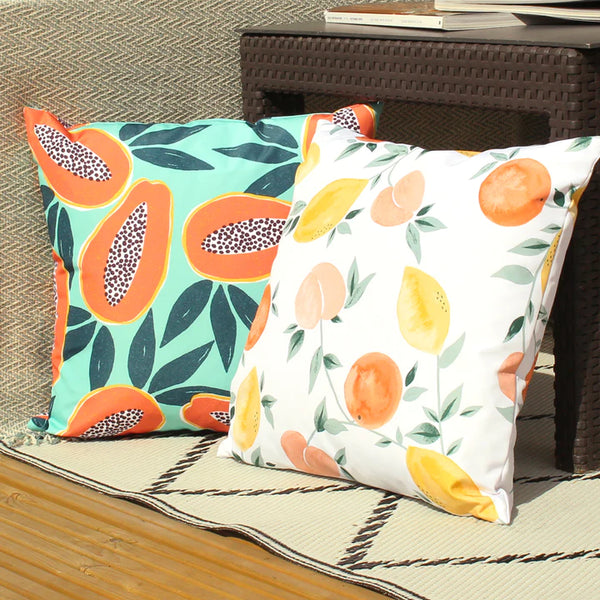 Outdoor Dekokissen / Sofa Kissenbezug 43 x 43cm - Fruchtdruck Weiß Fabric Close-up Image