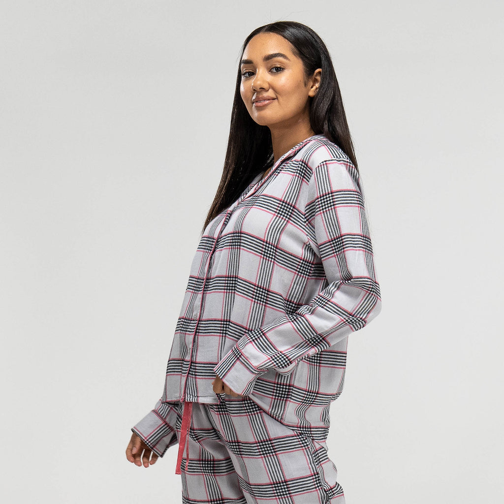 Rosa karierter Baumwoll-Pyjama für Damen 03