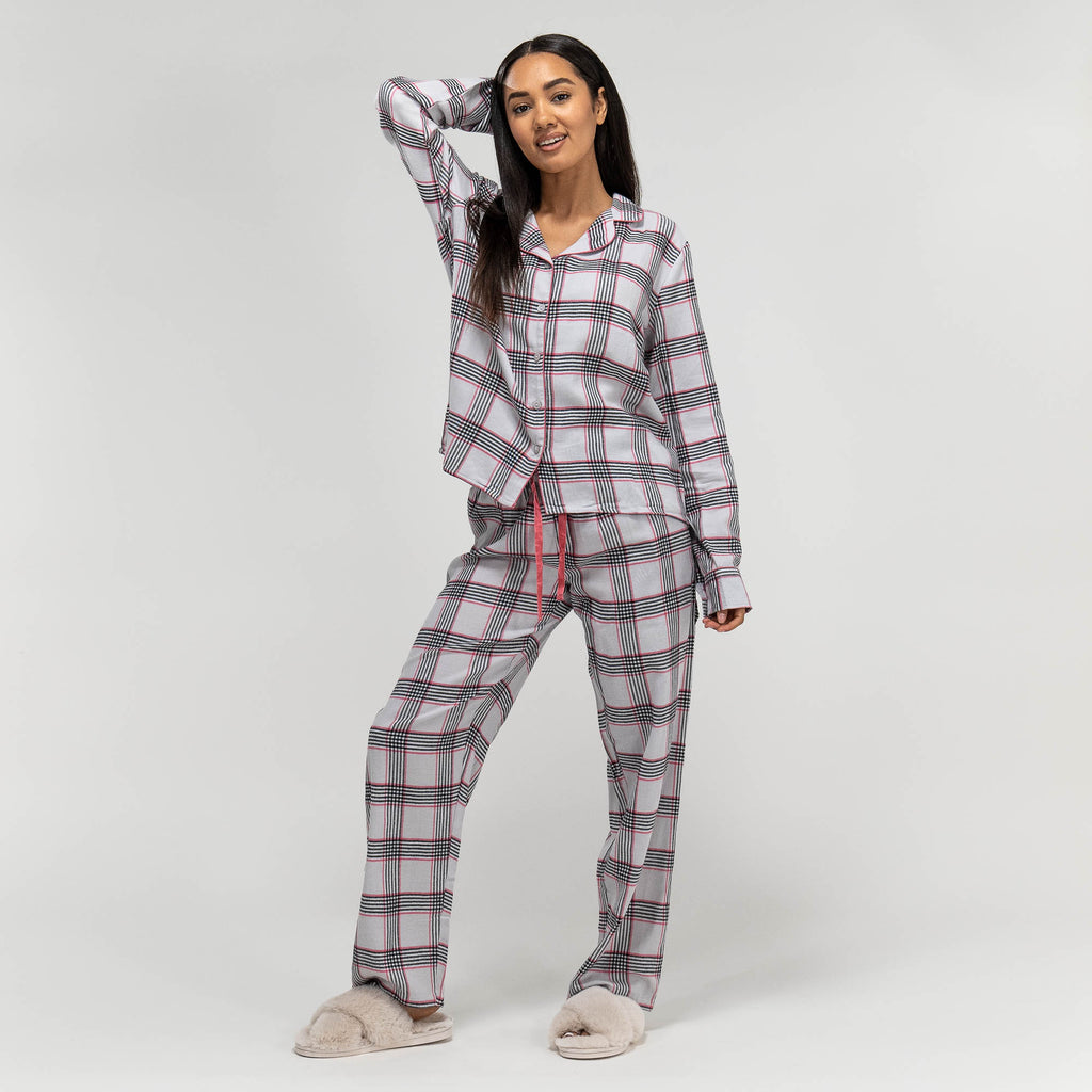 Rosa karierter Baumwoll-Pyjama für Damen 04