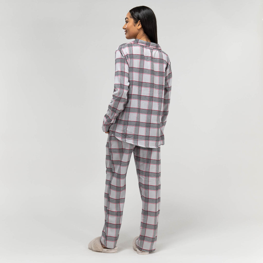 Rosa karierter Baumwoll-Pyjama für Damen 06