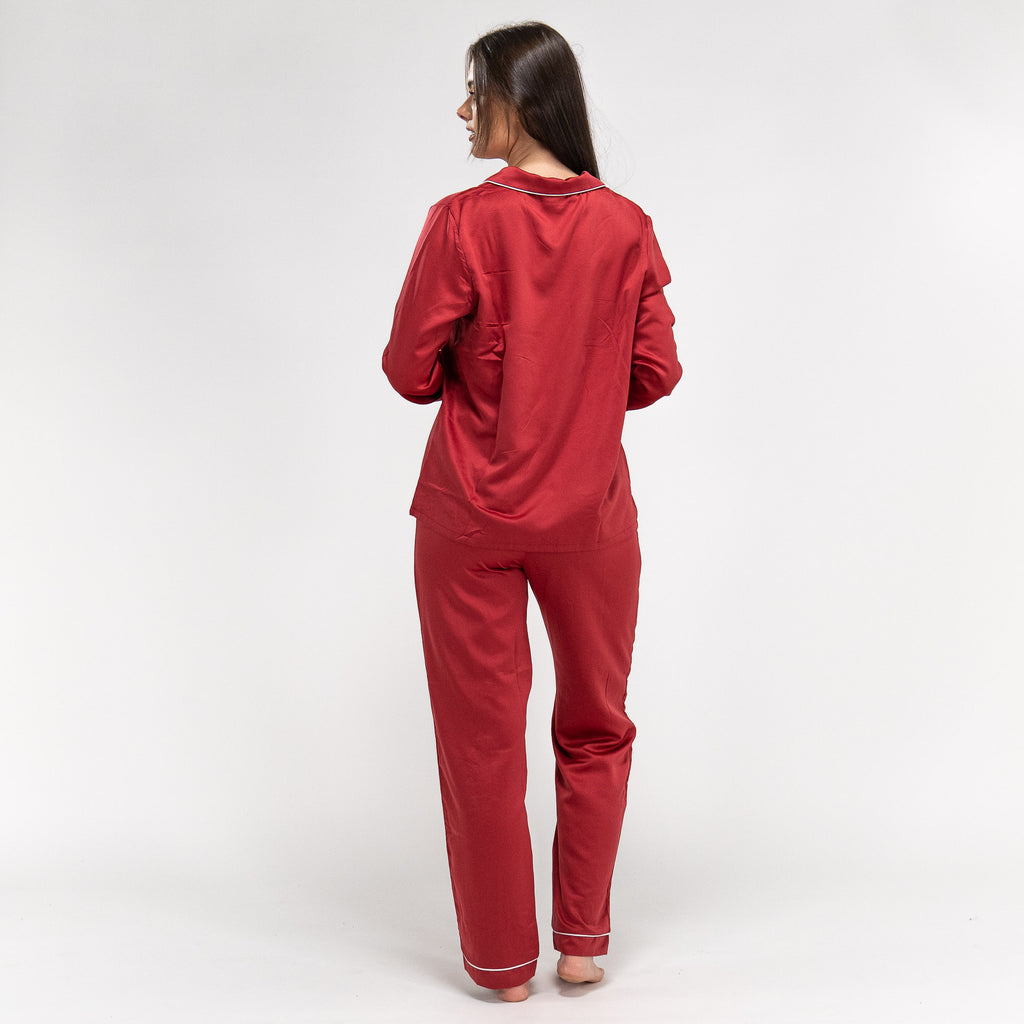 Rote Damen Satin Pyjamahose 05